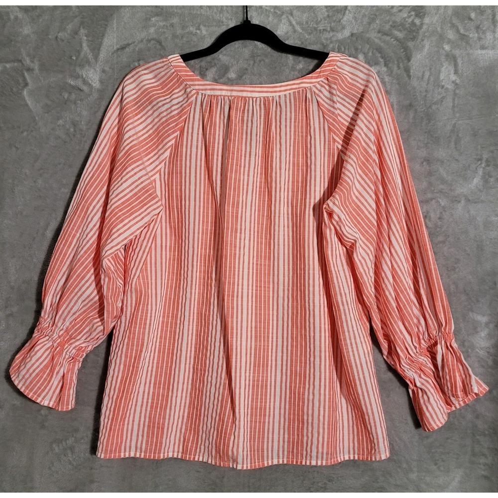 Tommy Bahama Blouse Womens M Orange White Striped Balloon Sleeve Tunic Top - Picture 6 of 6